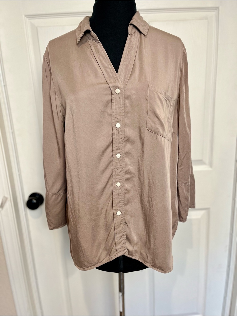 J. Jill | Brown Luxe Silky Button Front V-Neck Blouse Top, Medium
